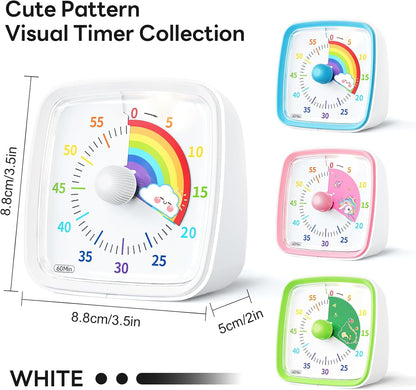 Yunbaoit Visual Timer with Night Light, 60-Minute Countdown Timer for Kids and Adults, Silent Classroom Timer, Time Management Tool for Home, School, or Work (Light Blue)