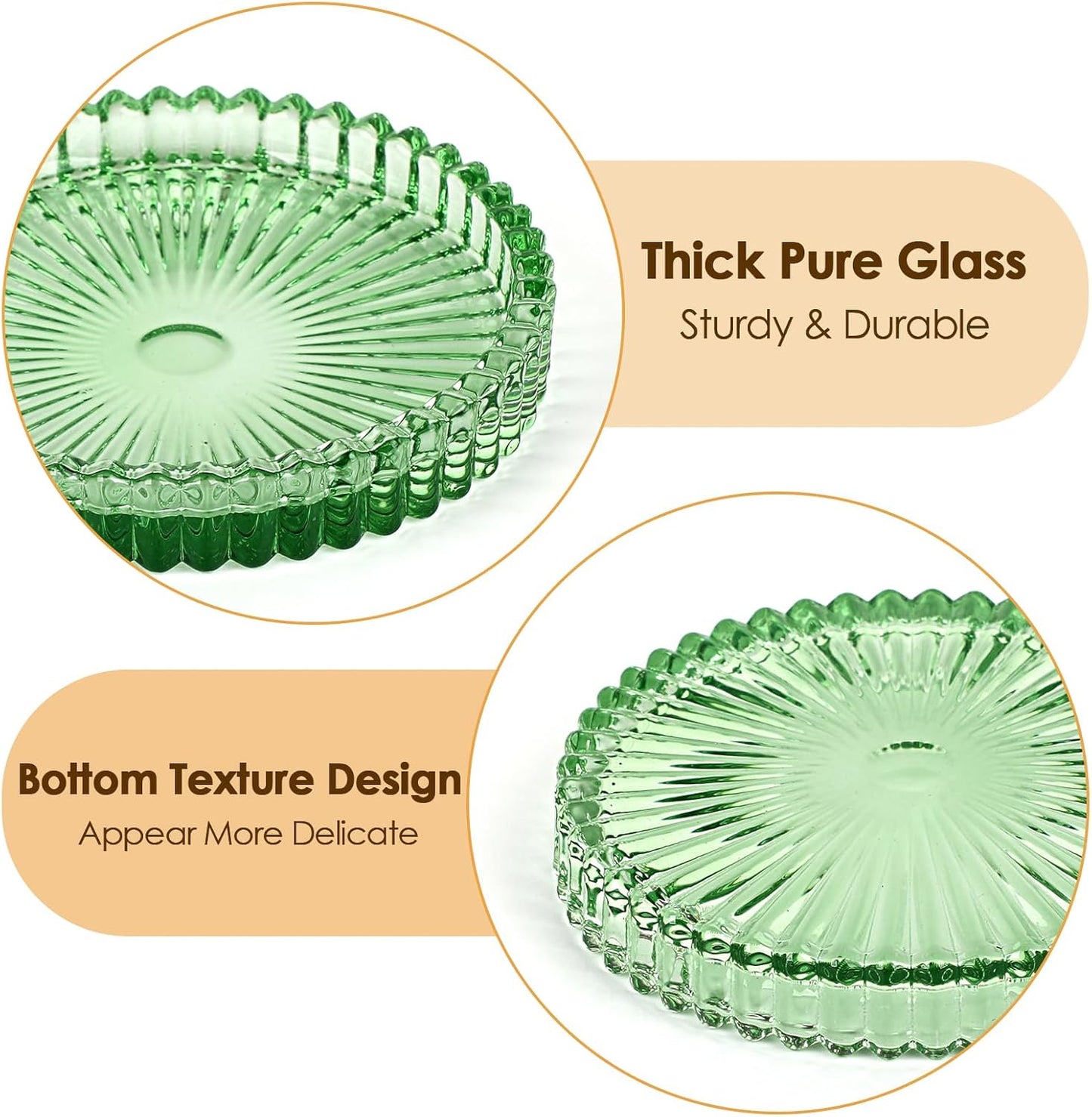 Modern Clear Coasters Set of 5- Glass Cute Coasters for Drinks Crystal Coaster Round Chic Cup Mat Cute Coffee Table Coaster for Kitchen, Bar, Dining Room, Living Room, Patio(Amber)