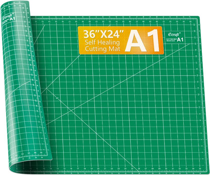 Ecraft Large Self Healing Cutting Mat: 24" x 36" Double Sided 5-Ply Hobby Mat, A1 Rotary Cutting Sewing Mat for Crafts, Fabric,Sewing,Quilting,Scrapbooking,Projects,Grey/Black