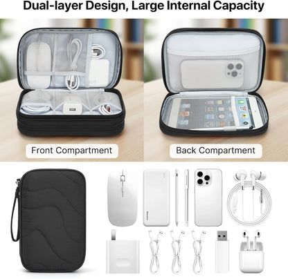 Skycase Tech Pouch - Lightweight Electronics Organizer Travel Case - Double Layers Cable Organizer - All-in-One Storage Bag for Charger, Cord, Phone, Flash Drive, Essentials - XL