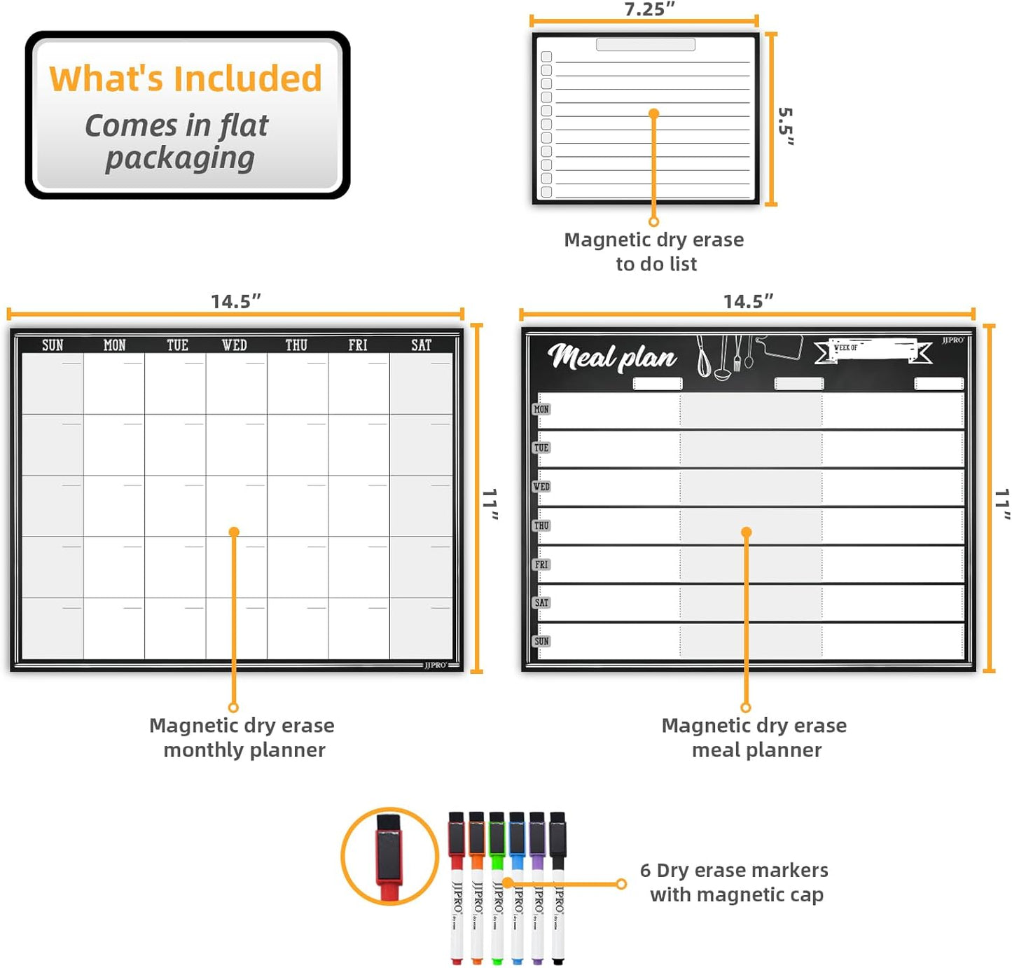 JJPRO Magnetic Dry Erase Meal Planning Whiteboard for Refrigerator-Magnetic Weekly Planner for Fridge-One Bonus Notepad whiteboard-Refrigerator Organizer with Weekly Planning Boards