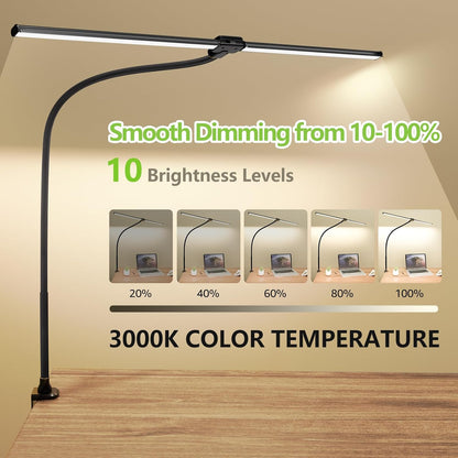 ShineTech LED Desk Lamp for Home Office, Ultra Bright Clamp Light with Flexible Gooseneck, 25 Lighting Modes, Eye-Caring Architect Lamp for Dual Monitors, Reading & Gaming Setup