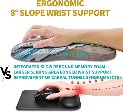 Hokafenle Ergonomic Mouse Pad Wrist Support, Wrist Rest Mousepad for Carpal Tunnel Pain Relief with Integrated Memory Foam Slope Massage Bulge (11.8x7.9 inch,Topographic Contour)