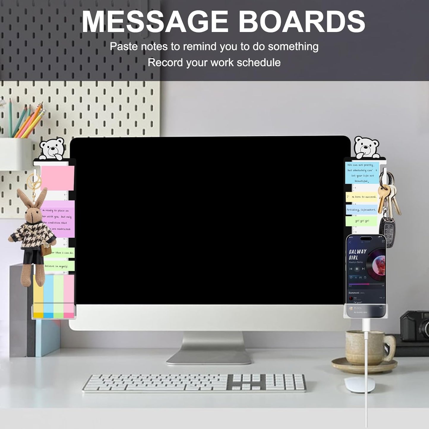 Office Desk Accessories 2pcs Multifunction Computer Monitor Memo Board - Transparent Computer Side Panel Memo Creative Monitor Side Panel Suitable for Office Home Desktop