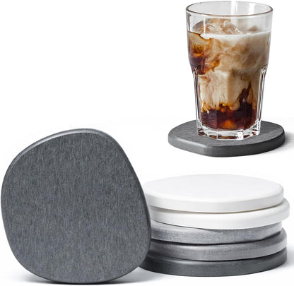 Diatomaceous Earth Coasters Set of 2 for Drinks, Moisture Water Absorbent Stone Coasters for Table Desk at Work, Water Absorbing Instant Drying Diatomite, Modern White