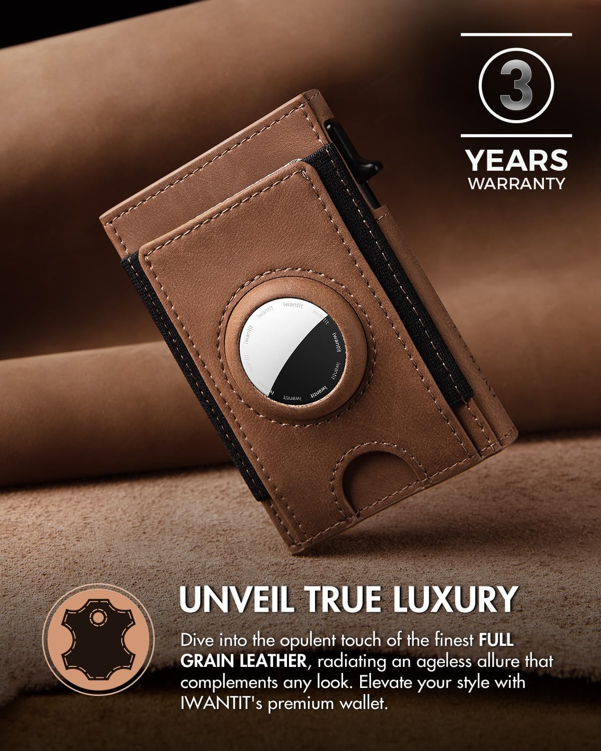 iwantit Slim Airtag Wallet for Men: Compatible with Apple Air tag (1st & 2nd Generation), Front Pocket Smart Pop Up Credit Card Holder with AirTag Holder ID Window, RFID Blocking(Brown)