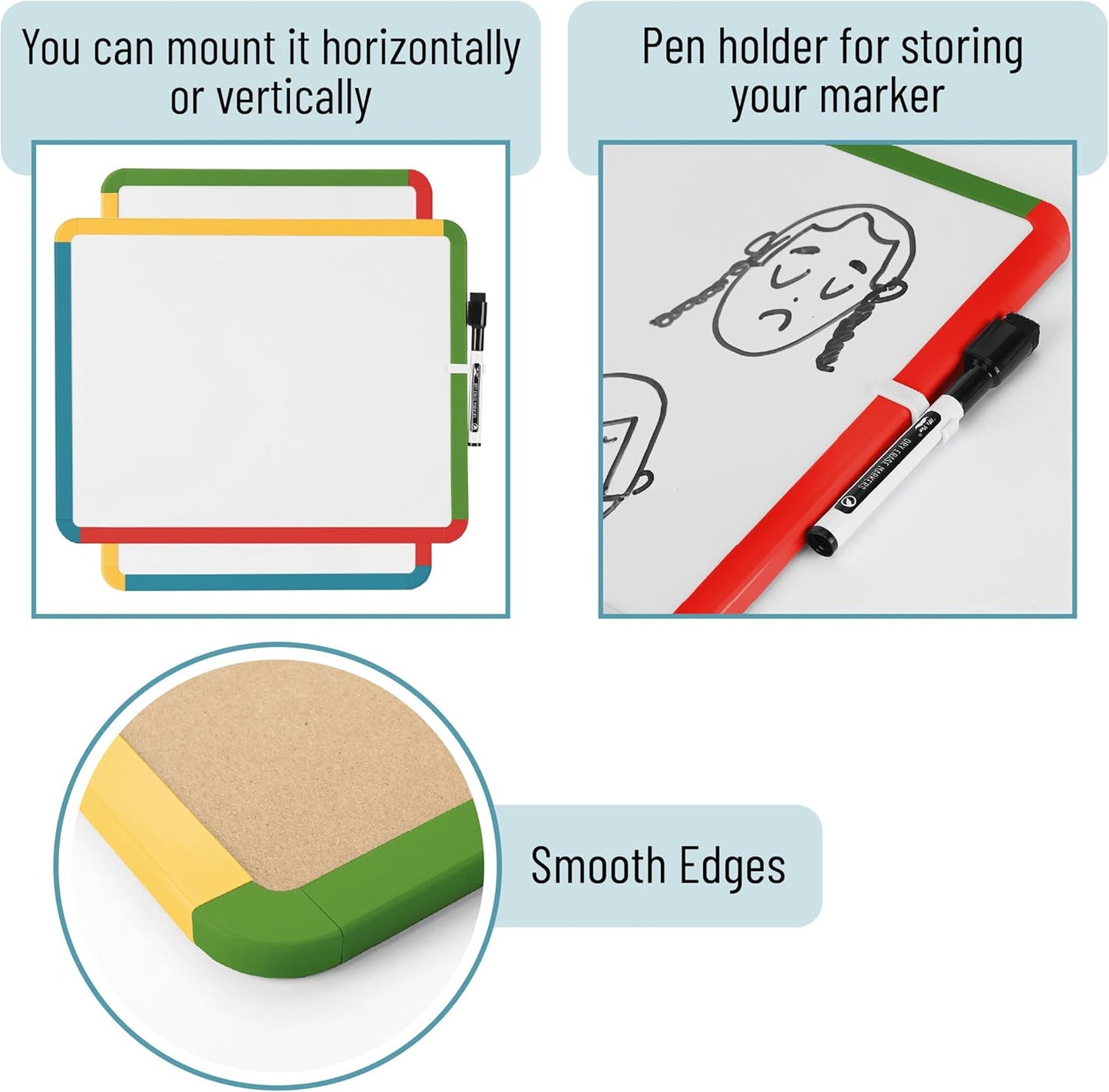 Mr. Pen- Dry Erase Board, 14” x 11” with a Black Dry Erase Marker, White Frame, Small Mini White Board for Students, Fridge, Wall, Locker, Includes Double Sided Tapes