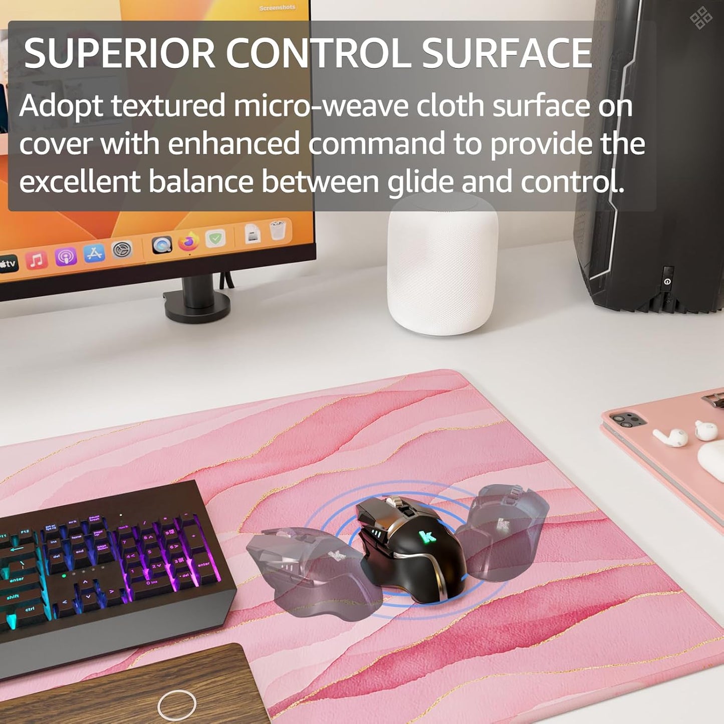KTRIO Large Gaming Mouse Pad Desk Mat, Superior Micro-Weave Cloth for Precise Mouse Control, Non-Slip Rubber Base, Stitched Edges, Water-Resistant, for Gamer, Office & Home, 31.5" x 11.8" inches