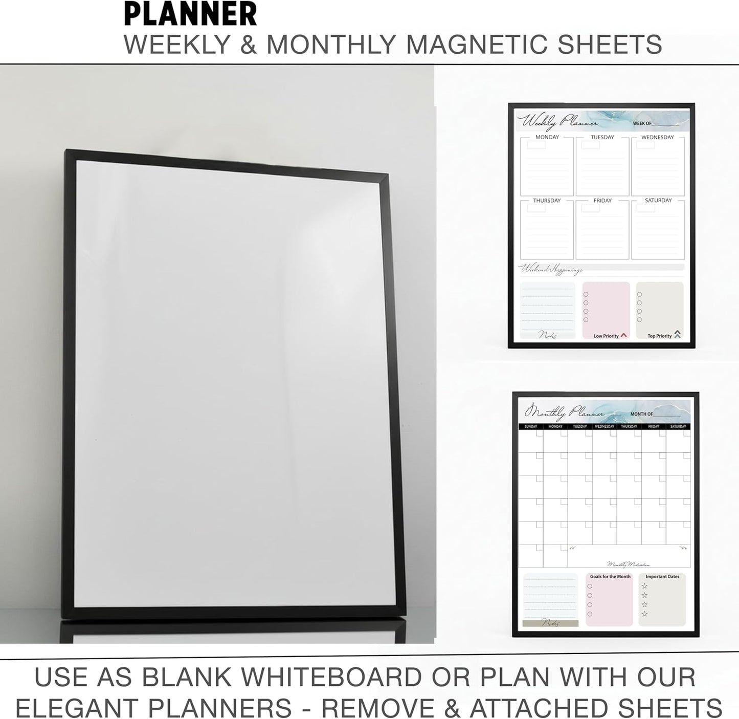 Magnetic Dry Erase Board 12x16 with Foldable Stand, Portable Gold Desktop Whiteboard for Home, Office, School & Kitchen, Includes Weekly & Monthly Magnetic Planner Sheets