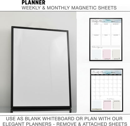 Magnetic Dry Erase Board 12x16 with Foldable Stand, Portable Gold Desktop Whiteboard for Home, Office, School & Kitchen, Includes Weekly & Monthly Magnetic Planner Sheets