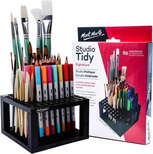 MONT MARTE 96 Hole Plastic Pencil & Brush Holder for Paint Brushes, Pencils, Markers, Pens and Modeling Tools. Provides Excellent Art Studio Organization.