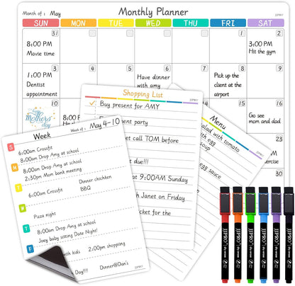 JPRO Magnetic Weekly Calendar and to Do List for Fridge - 8.5" x 6.5" Weekly Meal Planner for Refrigerator and Dry Erase Daily to-Do List -6 Markers Included!