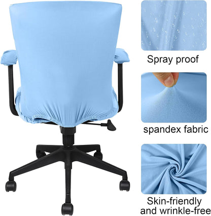 Tallew 4 Pcs Office Chair Covers Set Computer Universal Protective Stretchable Chair Seat Covers Desk Armrest Cover Pads Office Cushion Backrest for Rotating(Regular,Black)