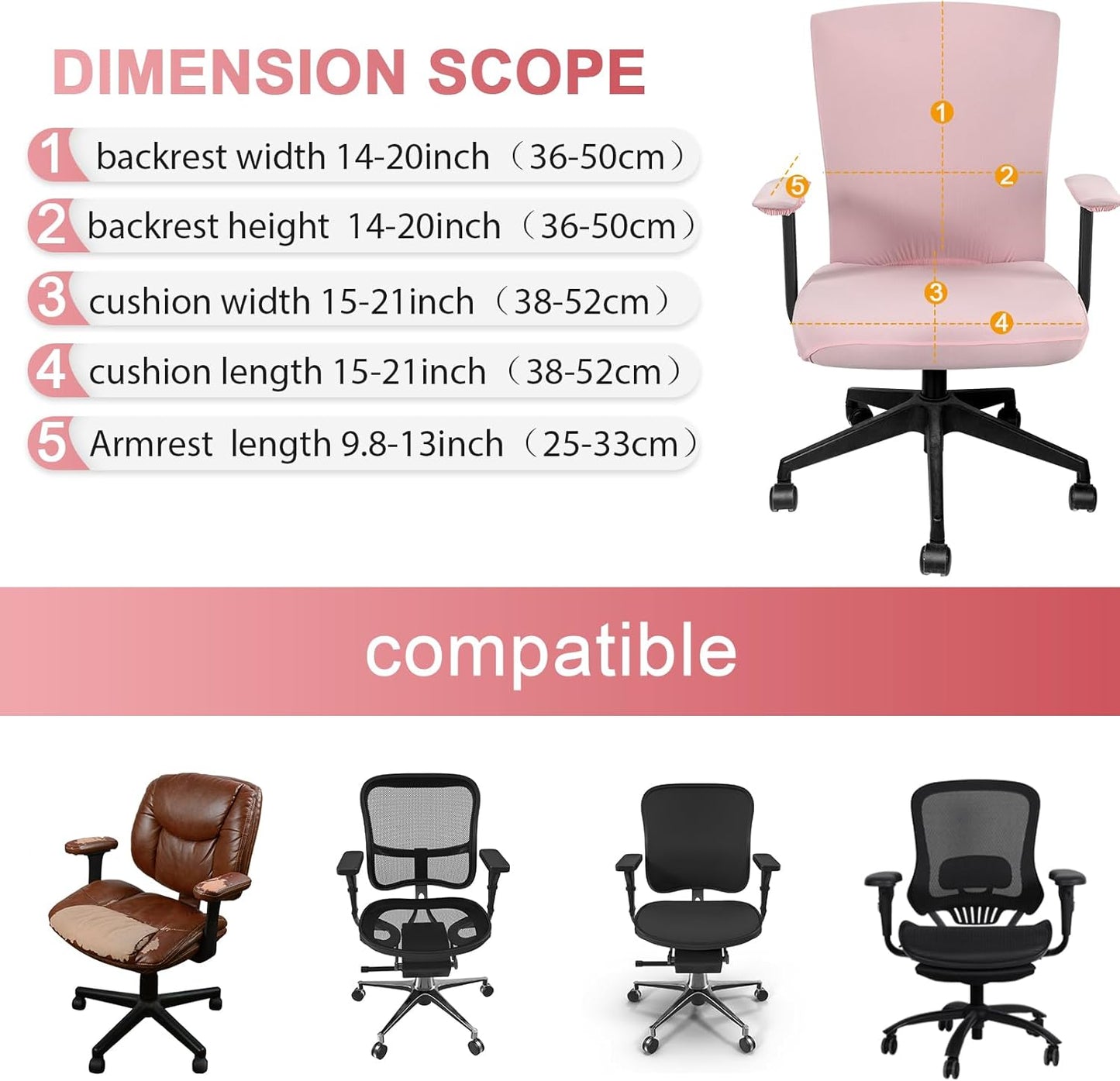 Tallew 4 Pcs Office Chair Covers Set Computer Universal Protective Stretchable Chair Seat Covers Desk Armrest Cover Pads Office Cushion Backrest for Rotating(Regular,Black)