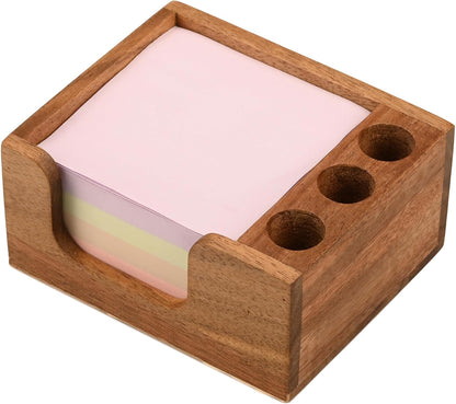 Acacia Wood Sticky Note Holder, 3x3 Post It Note Dispenser with Anti-Slip Pads, Natural Wooden Memo Organizer for Office Home School (3.5“x3.5"x2")