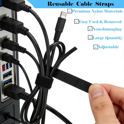100PCS Hook and Loop Straps - 6 Inch Reusable Cable Ties for Cable Management, Adjustable Cord Organizer Hook & Loop Straps for Home, Office and Data Centers, Black