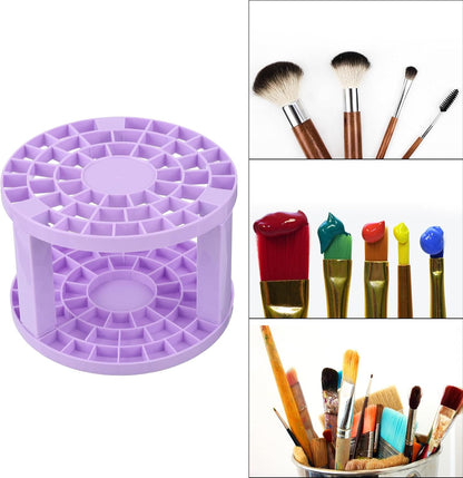 PATIKIL 1pcs White Minimalist Plastic Paint Brush Holder, 49 Holes Round Artist Desk Makeup Pencil Organizer