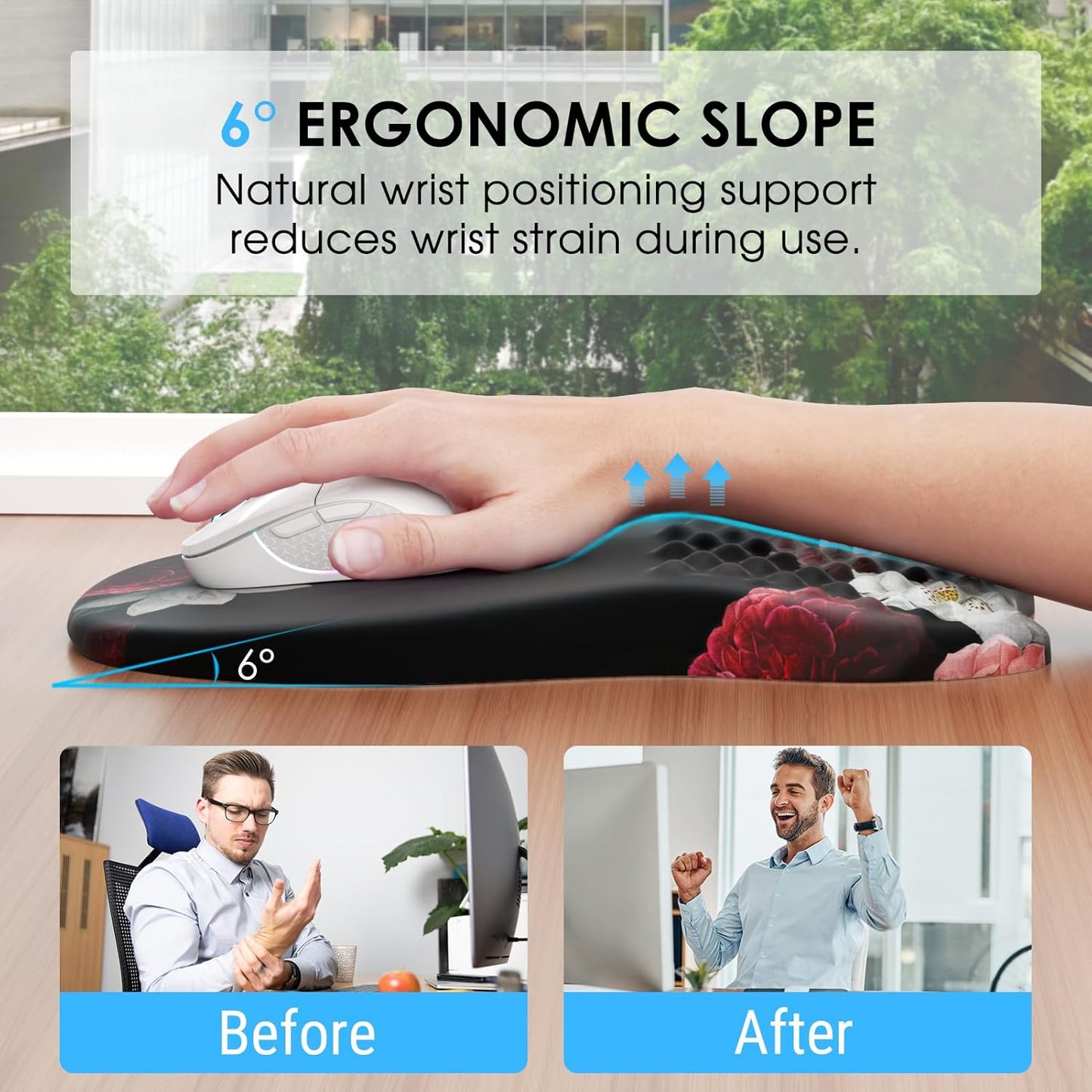 MROCO Ergonomic Mouse Pad with Wrist Support, Memory Foam Wrist Rest Mouse Pad, Non-Slip Base, Smooth Surface for Office & Home, Black