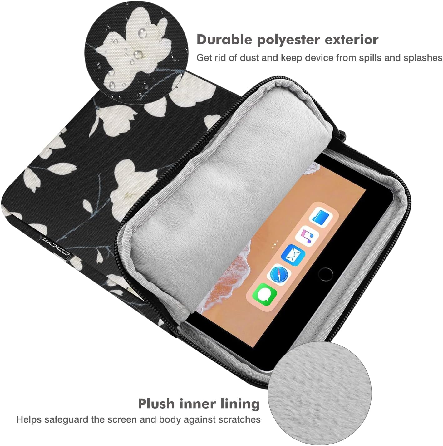 MoKo 7-8 Inch Tablet Sleeve Bag, Polyester Pouch Cover Case Fits iPad mini (A17 Pro) 8.3" 2024, iPad mini 6/5/4/3/2/1, Samsung Galaxy Tab S2 8.0, Tab A 8.0, ZenPad Z8s 7.9,Black