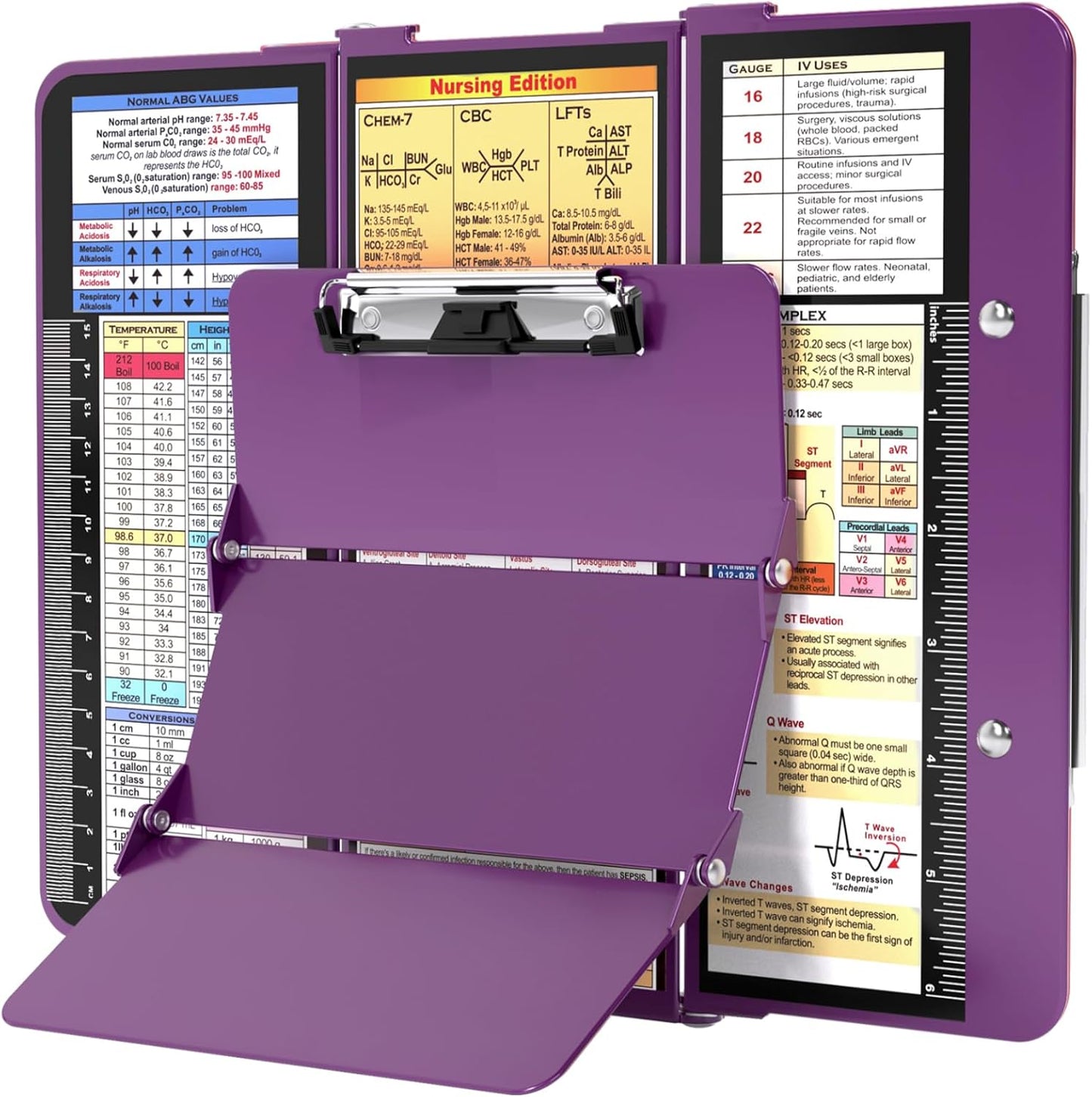 Nursing Clipboard Foldable, Foldable Clipboard w/Nursing Edition Cheat Charts,3 Layers Aluminum, Nurse Clip Board w/Low Profile Clip&Pen Clip Pocket for Nurses and Doctors,Light Blue