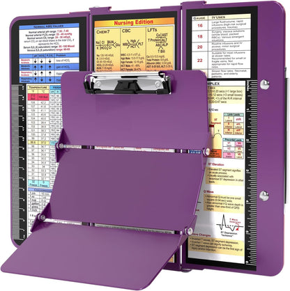 Nursing Clipboard Foldable, Foldable Clipboard w/Nursing Edition Cheat Charts,3 Layers Aluminum, Nurse Clip Board w/Low Profile Clip&Pen Clip Pocket for Nurses and Doctors,Light Blue