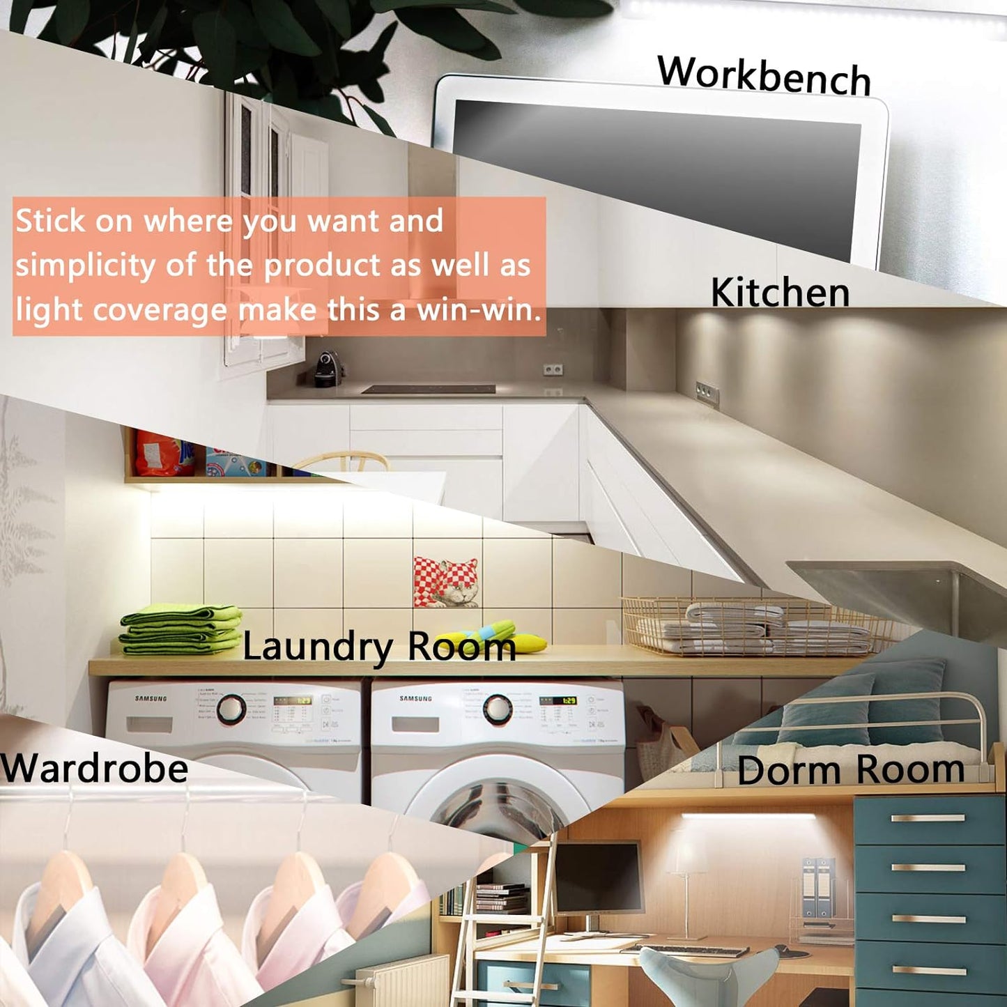 JUSJUBR 12-Inch Slim LED Under Cabinet Light with Memory Function, Warm White 3000K Dimmable USB Light Bar for Rooms