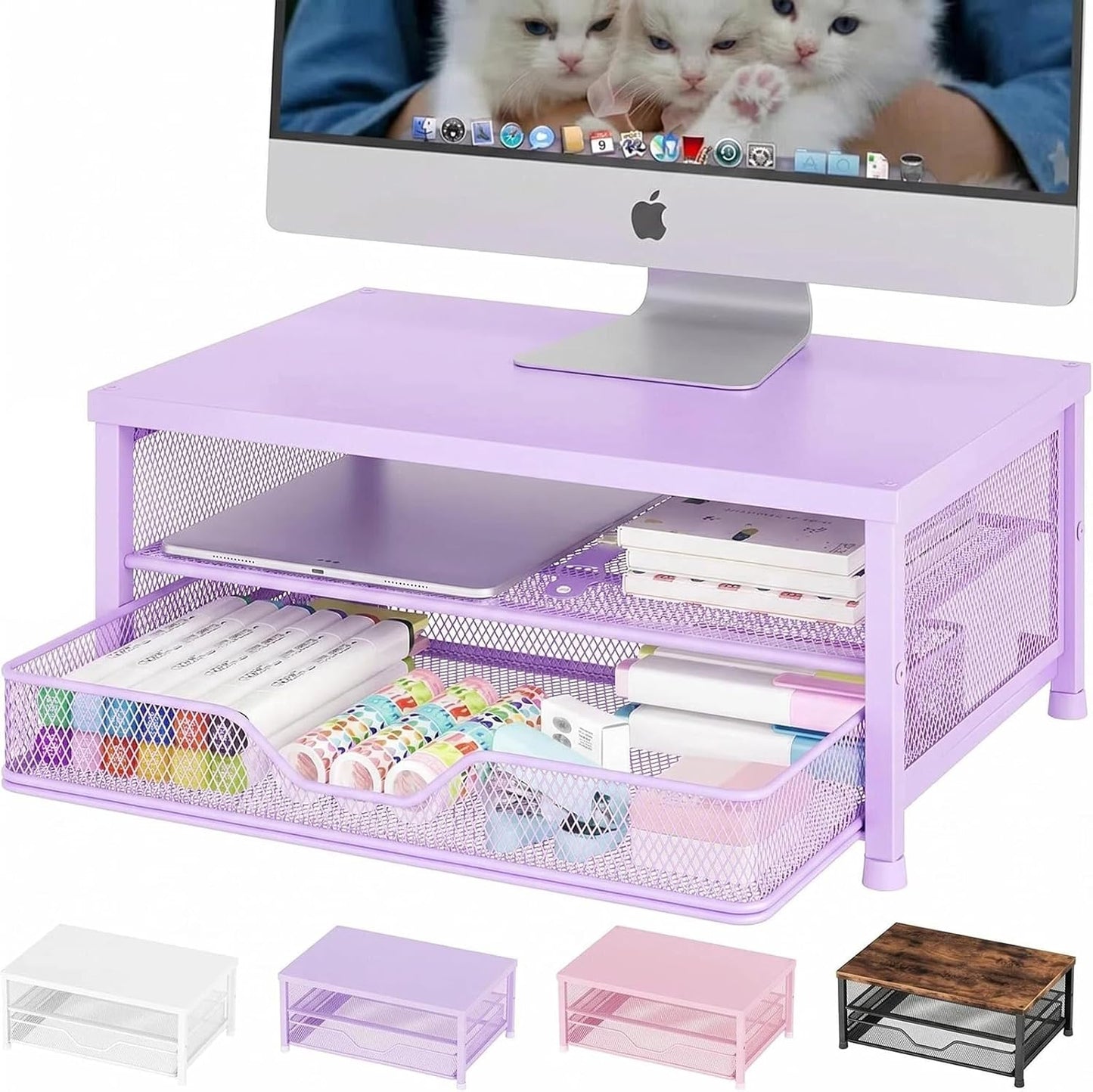 OPNICE Computer Monitor Stand Riser, Desk Organizer with Drawer, Printer & Laptop Stand, Office Desk Accessories & Workspace Desktop Organizers Storage for Office Supplies(Black)
