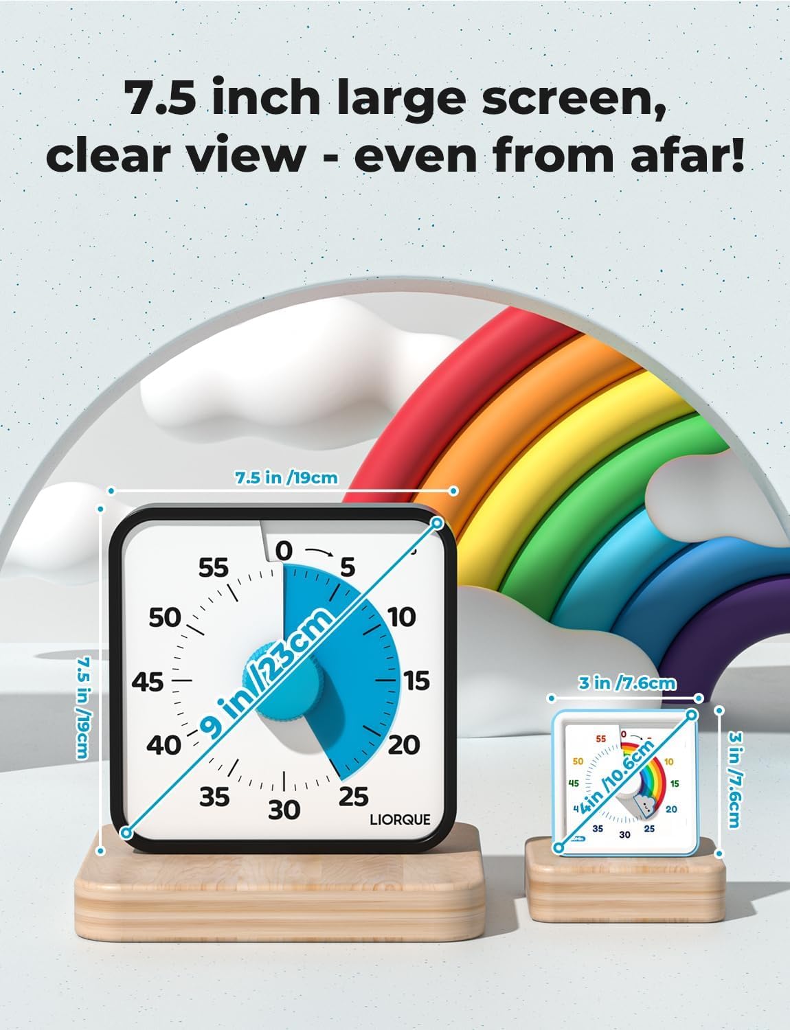 LIORQUE 60 Minute Visual Timer for Kids and Adults, Non-Ticking 7.5 Inch Large Visual Countdown Timers for Classroom Desk Countdown Clock with Magnetic Backing, Kids Pomodoro Timer Clock