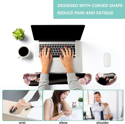 Keyboard Wrist Rest Mouse Wrist Support Set, Memory Foam Wrist Rest Pad for Computer Laptop Keyboard Mouse, Ergonomic Wrist Cushion Support for Typing Pain Relief, Gaming Home Office, Flowers Grass