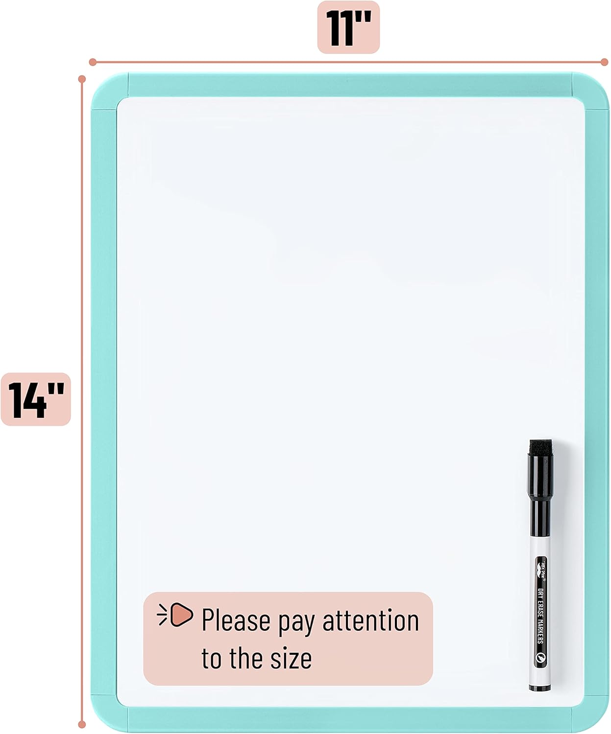 Mr. Pen- Dry Erase Board, 14” x 11” with a Black Dry Erase Marker, White Frame, Small Mini White Board for Students, Fridge, Wall, Locker, Includes Double Sided Tapes