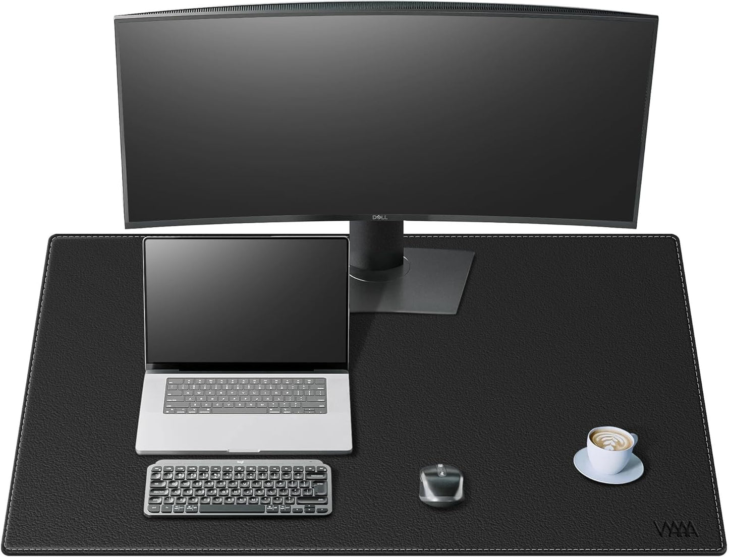 Vyaaa PU Leather & Cork Desk Mat, 39.4"x15.7" Dual Sided Computer Desk mat, Waterproof Large Mouse Pad, Non-Slip Office Desk pad, Office Desk Protector for Work/Gaming/Home (Black)