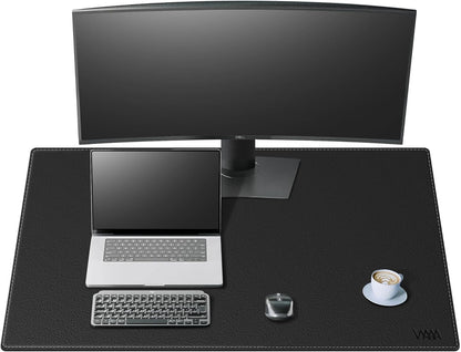 Vyaaa PU Leather & Cork Desk Mat, 39.4"x15.7" Dual Sided Computer Desk mat, Waterproof Large Mouse Pad, Non-Slip Office Desk pad, Office Desk Protector for Work/Gaming/Home (Black)