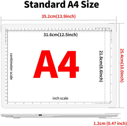 TOHETO Rechargeable A4 Light Board with Stand, Super Bright Magnetic Light Pad with Side Buttons, Wireless Light Box for Tracing and Drawing, Cordless LED Light Table for Diamond Painting, Sketching