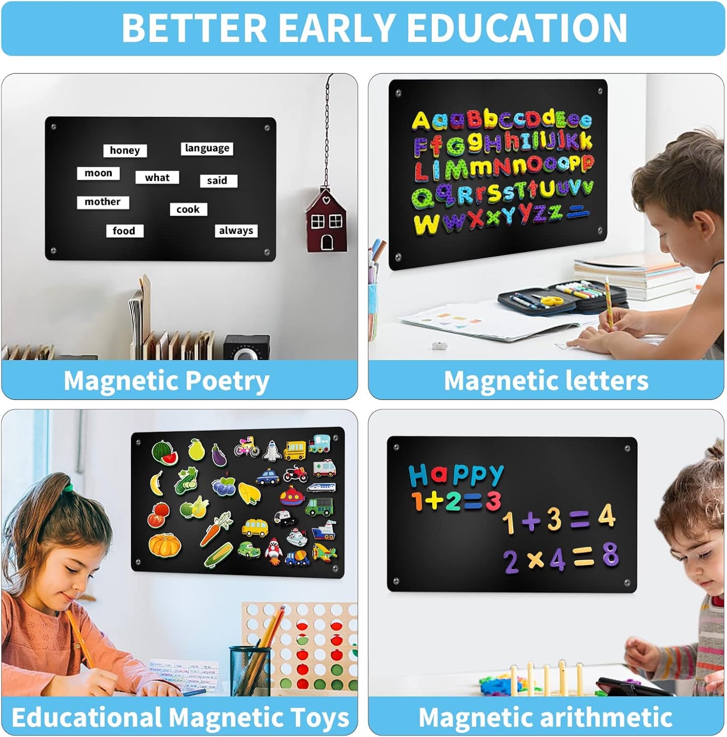 2Pack Magnetic Board,17.1" x 11.8" Magnet Display,for Magnets and Bulletin Board,Suitable for Wall, Refrigerator, Compartment, Cabinet etc,Comes with Dual Lock Tape for Easy Hanging (Silver)