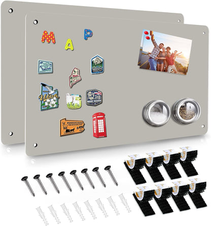 2Pack Black Magnetic Board,17.5" x 11.4" Magnet Bulletin Board to Display Magnetic Notes, Poetry, Photos, Suitable for Wall, Refrigerator, Cabinet etc, Come with 8 Pcs Dual Lock Tape and Screws