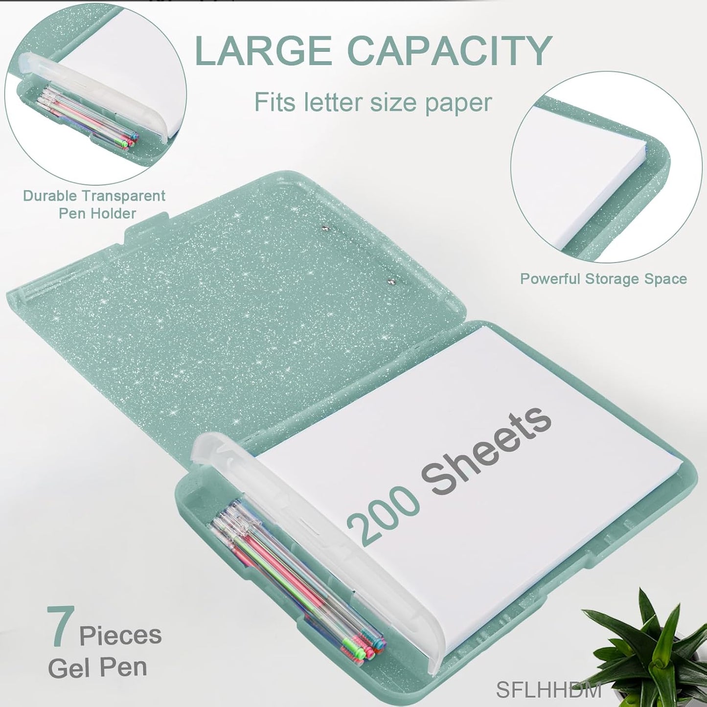 Glitter Clipboard with Storage,Storage Clipboard with Pen Holder,A4 Binder Clip Boards 8.5x11 with Low Profile Clip,Side Opening Sparkle Clipboards, Clipboards Folder for Office Supplies-Starry Black