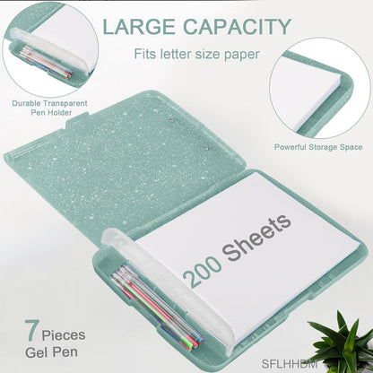 Glitter Clipboard with Storage,Storage Clipboard with Pen Holder,A4 Binder Clip Boards 8.5x11 with Low Profile Clip,Side Opening Sparkle Clipboards, Clipboards Folder for Office Supplies-Starry Black