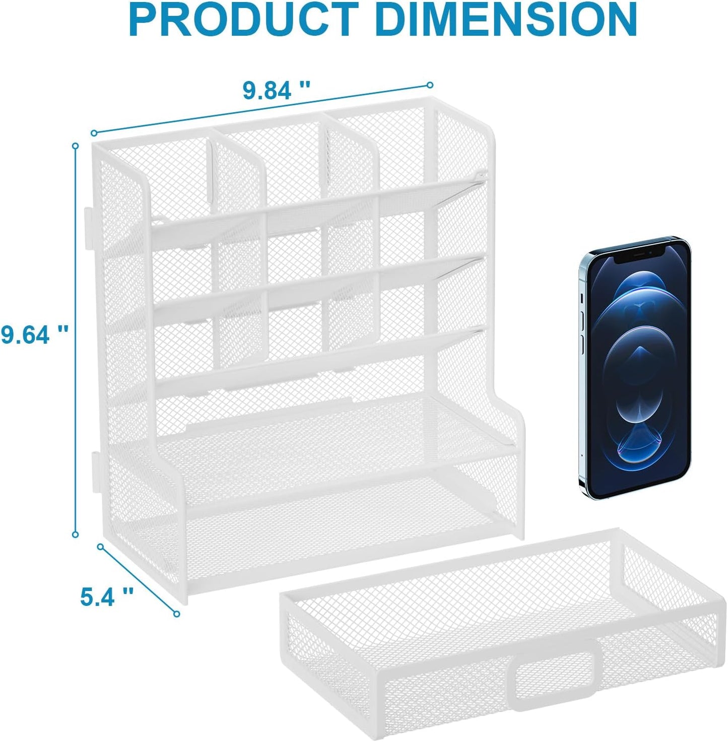 Marbrasse Larger Mesh Desk Organizer with Drawer, Multi-Functional Pen Pencil Holder, Easy Assembly, Desk Organizers and Accessories for Office Art Supplies (Black)