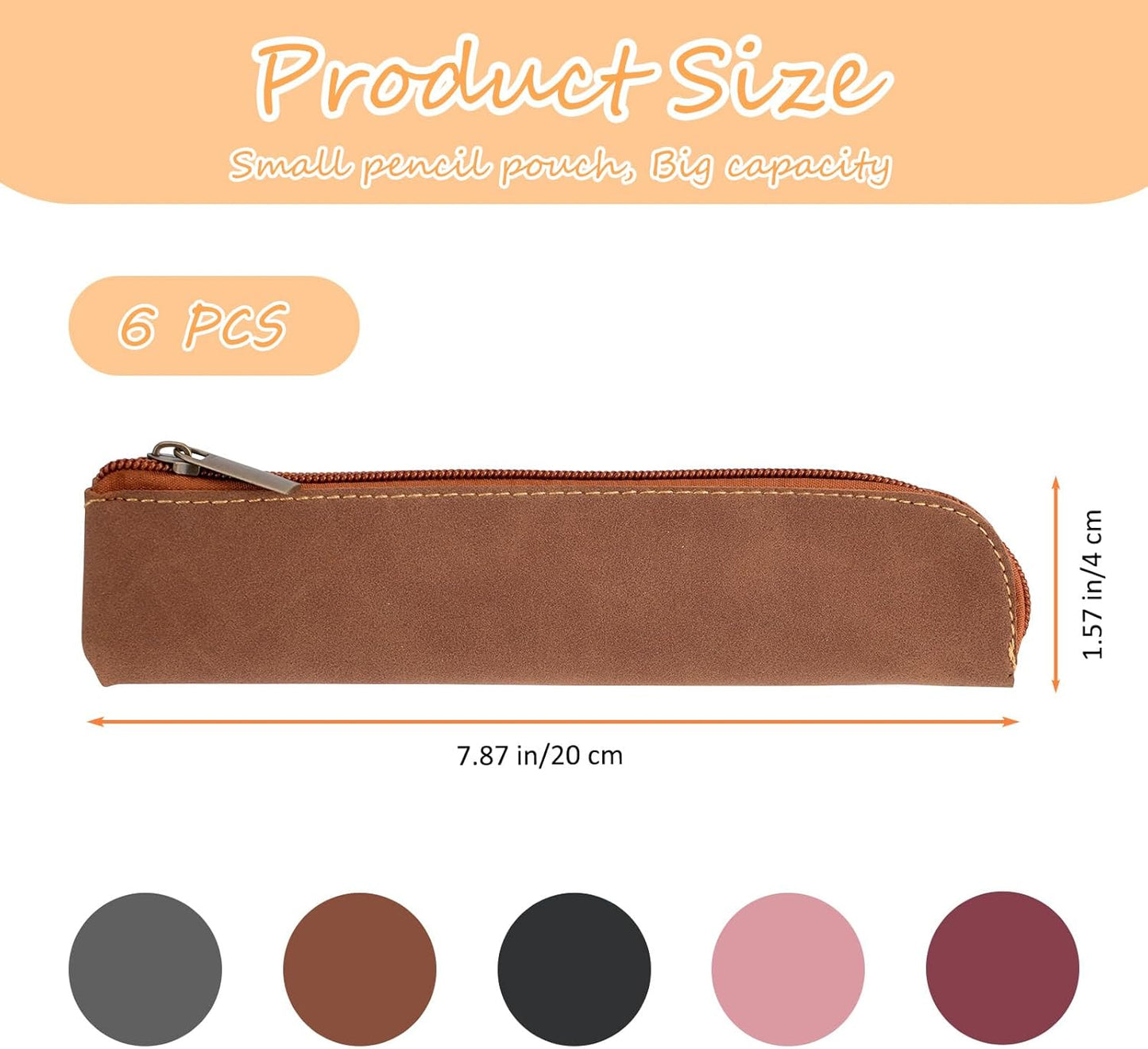 RETON 5 Pack Leather Small Pencil Pouch, Slim 5 Colors Pencil Pen Case with Zipper, Thin Soft Pencils Organizer Portable Cosmetic Bag Purse for Stationary Supplies, Women, Office, Travel
