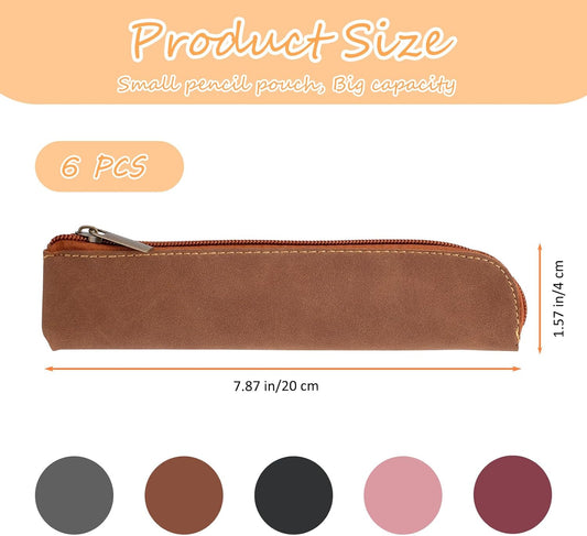 RETON 5 Pack Leather Small Pencil Pouch, Slim 5 Colors Pencil Pen Case with Zipper, Thin Soft Pencils Organizer Portable Cosmetic Bag Purse for Stationary Supplies, Women, Office, Travel