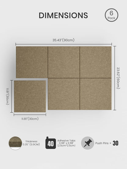 Bumusty Large Cork Board Alternative-48 x 36" Felt Bulletin Board Tiles, with 30 Pushpins, 70 Adhesive Tabs, Bold-Stripe 12-Pack, Cork Boards for Office Push Pin Board Felt Board-Carbon Blue