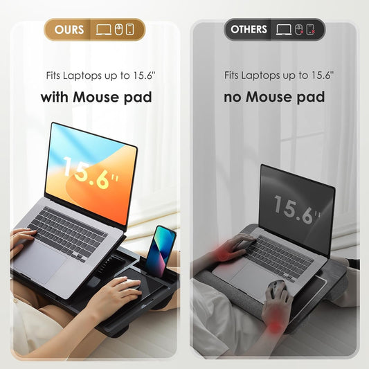 Adjustable Lap Desk for Laptop-Fits Laptops up to 15.6 Inch, Bed Desk Tray Table with Cushion, 8 Angles, Mouse Pad & Cellphone Slot, Laptop Desk for Bed, Office,Car or Couch