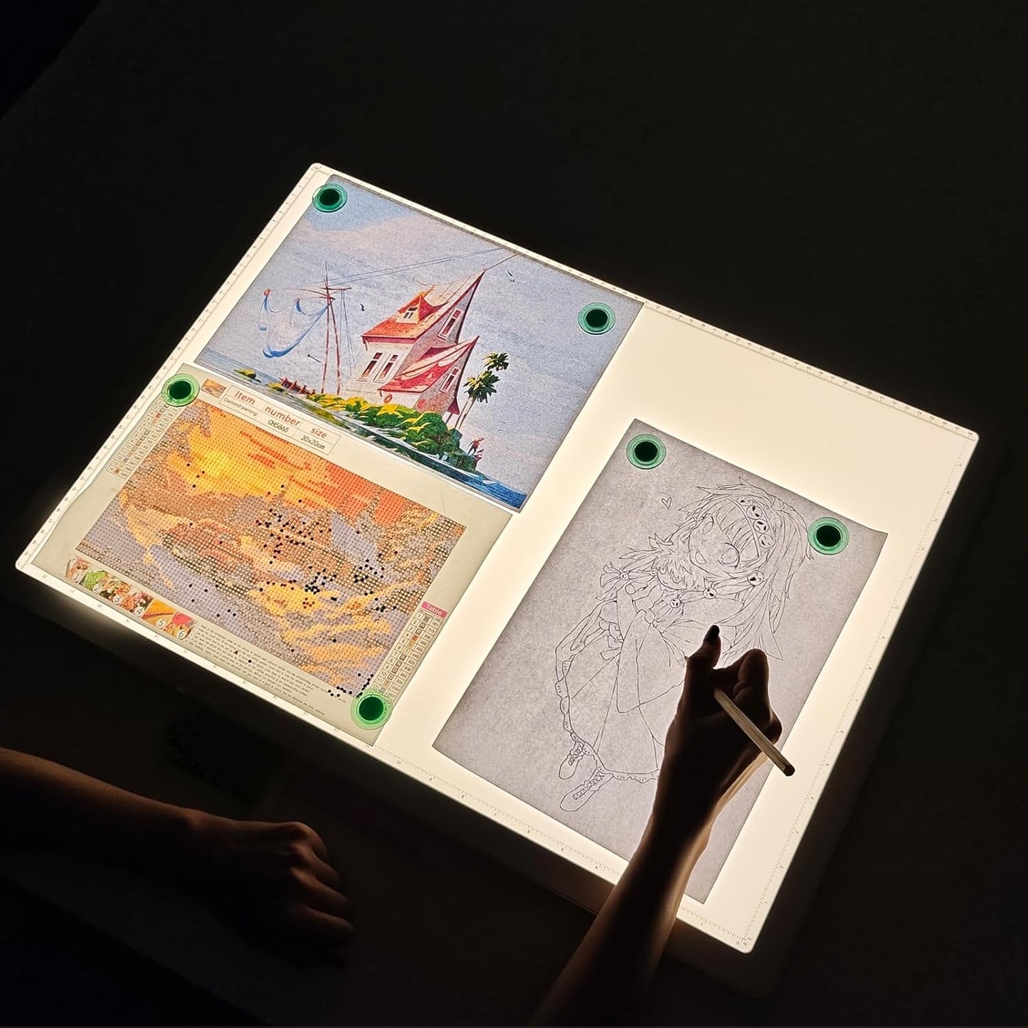 TOHETO Rechargeable A4 Light Board with Stand, Super Bright Magnetic Light Pad with Side Buttons, Wireless Light Box for Tracing and Drawing, Cordless LED Light Table for Diamond Painting, Sketching