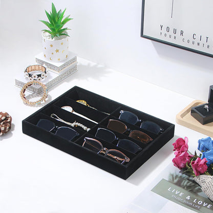 Coward Sunglass Organizer, Beige Velvet Glasses Trays - Eyeglasses Watches Jewelry Display - Men Women (8 Grids)