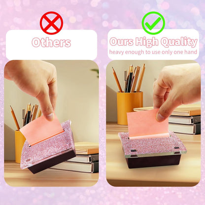 Rhinestone Self Sticky Note Holder Post it Note Dispenser Pop-Up Sticky Notes Dispenser 4 x 4 inch Post it Dispenser for Office Desk Accessories(Pink)