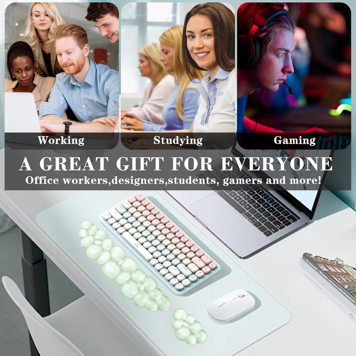 Gel Cloud Keyboard and Mouse Wrist Rest, Cute Wrist Support and Arm Support Keyboard Rest for Keyboard and Mouse Typing Pain Relief，Suitable for Office/Computer/Laptop/Gaming（White）