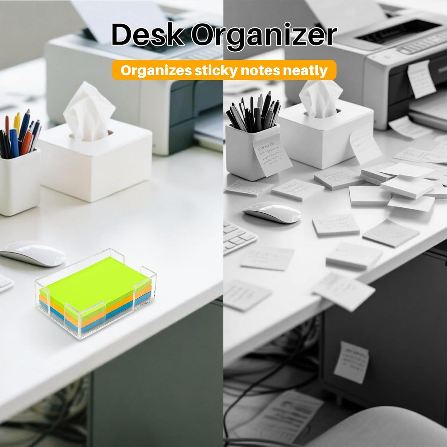 Acrylic Sticky Note Holder, 3x3 Inch Clear Dual Openings Square Notepad Organizer with Anti-Slip Base, Sticky Note Dispenser Memo Holder Case for Desk Office School Supplies(No Pads)