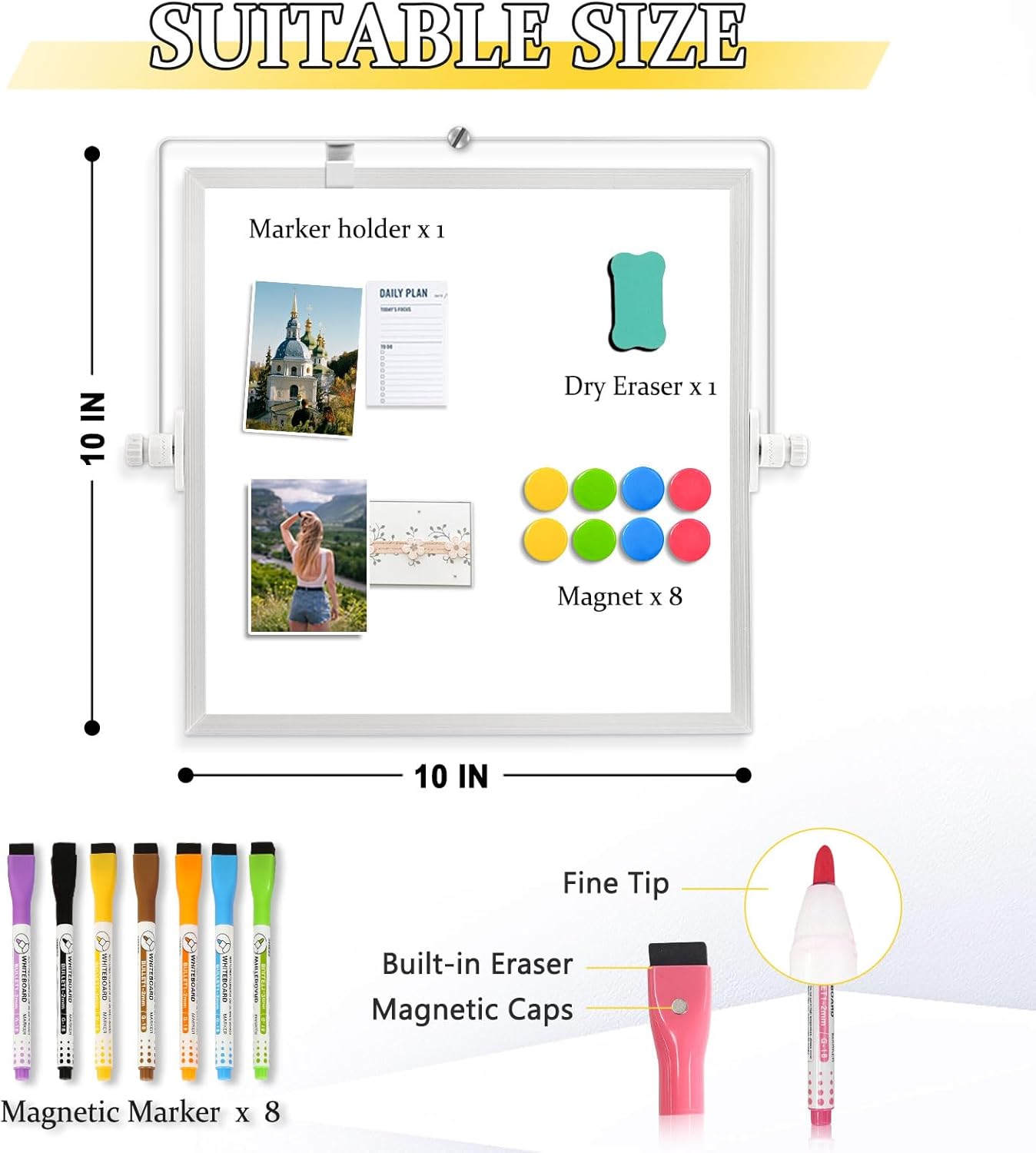 Dry Erase Magnetic White Board, 16" x 12" Double-Sided Desktop Whiteboard with Stand, Portable Small Whiteboard Set for Drawing, Office, Home