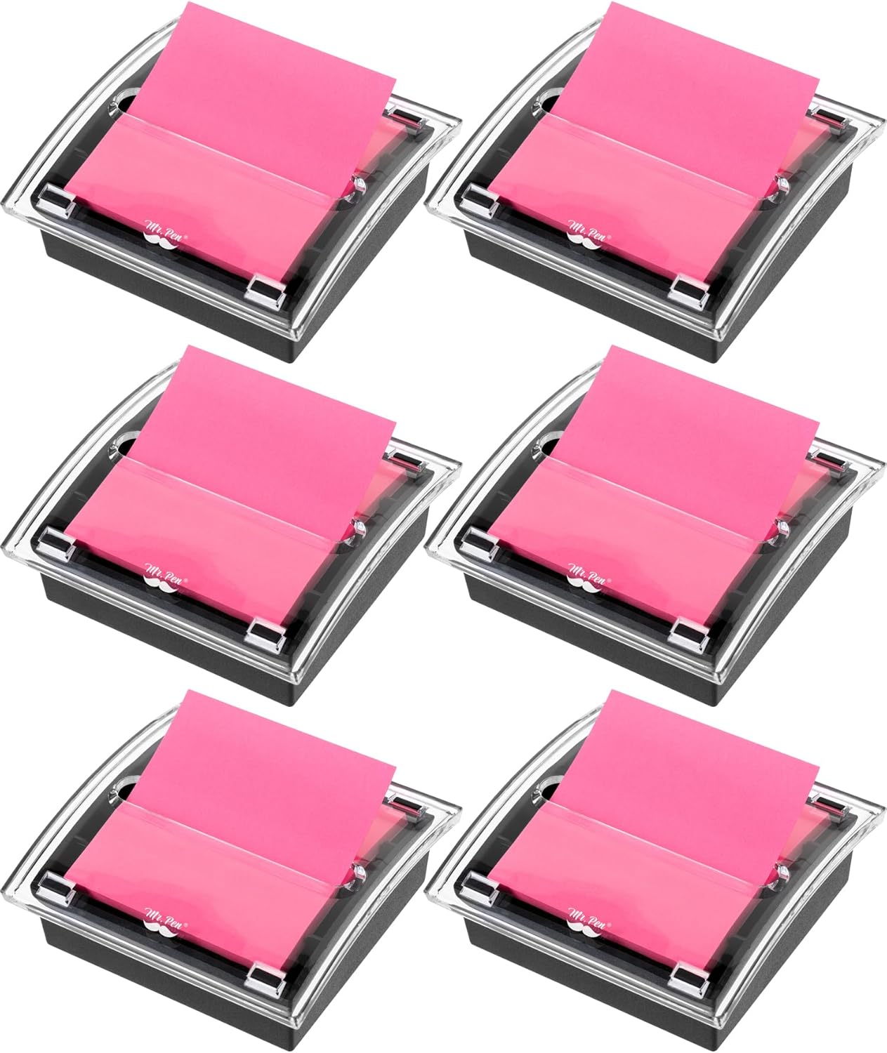 Mr. Pen- Pop Up Note Dispenser, 3" x 3", 2 Pack, Black Base, Clear Top, Sticky Note Dispenser, Sticky Note Holder for Desk