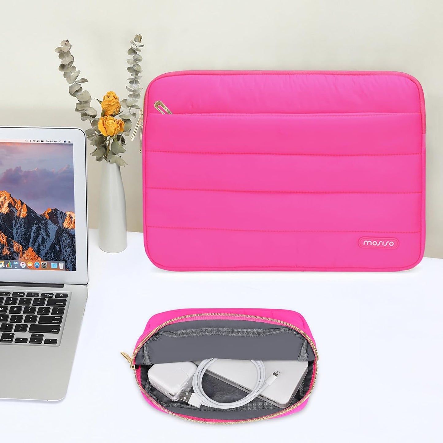 MOSISO Laptop Case 13.3 inch,13-13.3 inch Puffy Laptop Sleeve Compatible with MacBook Neo/Air 13.6 M5 M4 M3 M2 M1/Pro 13/14,HP Dell ASUS Lenovo,Polyester Horizontal Bag with Small Case, Sand